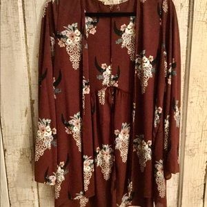 Beautiful Maroon Flower Skulls Kimono
